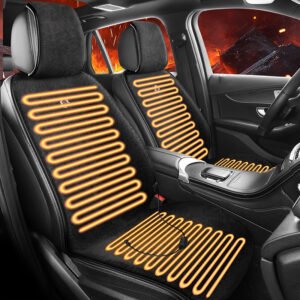Black heated car seat cushion front dual seat with visible heating wires